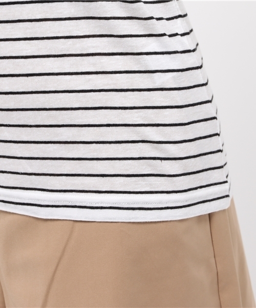 WEGO（ウィゴー）の「WEGO/リネンモダールUネックTシャツ（Tシャツ/カットソー・レディース・オフホワイト/ブラック系その他/ライトピンク/ブラック/サックスブルー・MEDIUM/LARGE）」の9枚目の写真