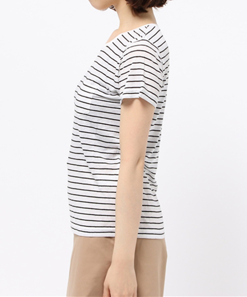 WEGO（ウィゴー）の「WEGO/リネンモダールUネックTシャツ（Tシャツ/カットソー・レディース・オフホワイト/ブラック系その他/ライトピンク/ブラック/サックスブルー・MEDIUM/LARGE）」の13枚目の写真