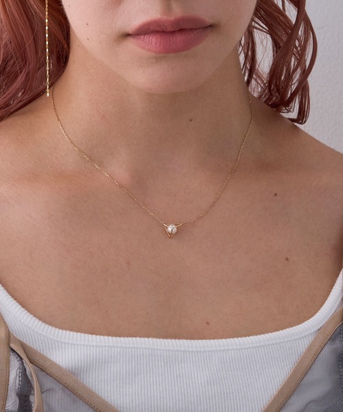 【K10】トライアングルデザイン淡水パールネックレス<全長40㎝(調整した時の長さ36.5㎝)>