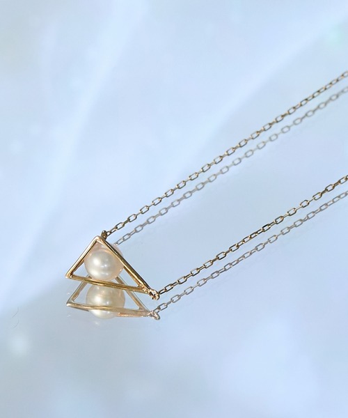 K10】トライアングルデザイン淡水パールネックレス<全長40㎝(調整した