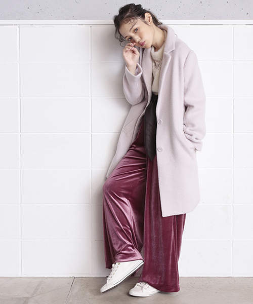 one after another NICE CLAUP（ワンアフターアナザーナイスクラップ）の「サッシュベルト付べロアワイドパンツ（その他パンツ・レディース・グレー/ブラック/ピンク・FREE）」の7枚目の写真