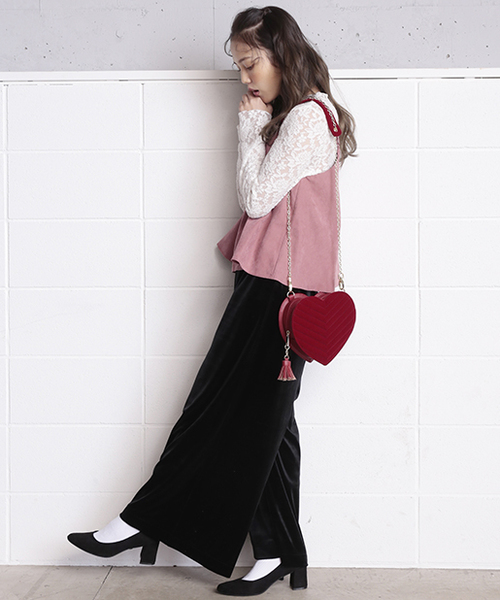 one after another NICE CLAUP（ワンアフターアナザーナイスクラップ）の「サッシュベルト付べロアワイドパンツ（その他パンツ・レディース・グレー/ブラック/ピンク・FREE）」の8枚目の写真