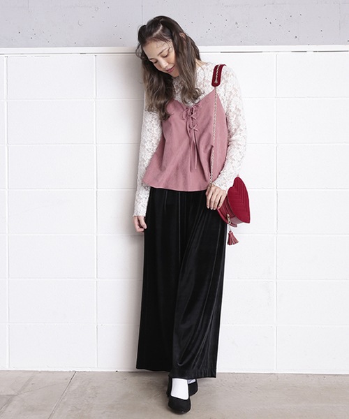 one after another NICE CLAUP（ワンアフターアナザーナイスクラップ）の「サッシュベルト付べロアワイドパンツ（その他パンツ・レディース・グレー/ブラック/ピンク・FREE）」の9枚目の写真