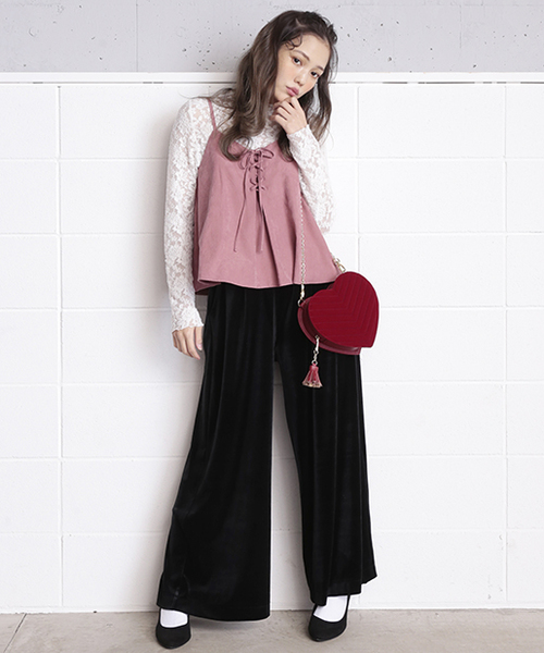 one after another NICE CLAUP（ワンアフターアナザーナイスクラップ）の「サッシュベルト付べロアワイドパンツ（その他パンツ・レディース・グレー/ブラック/ピンク・FREE）」の11枚目の写真