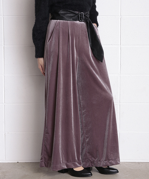 one after another NICE CLAUP（ワンアフターアナザーナイスクラップ）の「サッシュベルト付べロアワイドパンツ（その他パンツ・レディース・グレー/ブラック/ピンク・FREE）」の12枚目の写真