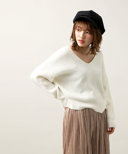 WEGO（ウィゴー）の「WEGO/Vネッククロップドニット（ニット/セーター・レディース・オフホワイト/ライトピンク/ブラック・FREE）」の13枚目の写真