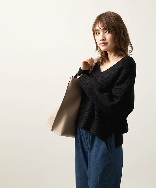 WEGO（ウィゴー）の「WEGO/Vネッククロップドニット（ニット/セーター・レディース・オフホワイト/ライトピンク/ブラック・FREE）」の14枚目の写真