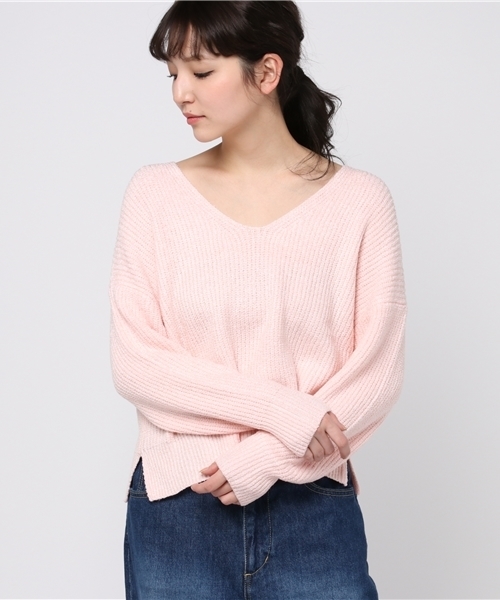 WEGO（ウィゴー）の「WEGO/Vネッククロップドニット（ニット/セーター・レディース・オフホワイト/ライトピンク/ブラック・FREE）」の21枚目の写真