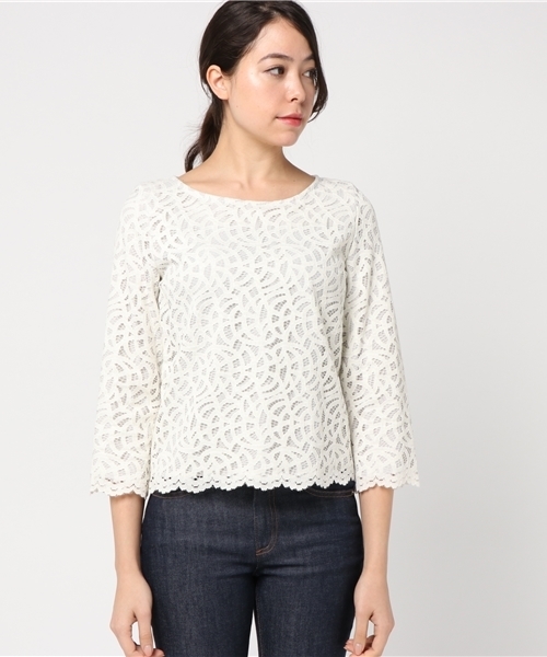 22 OCTOBRE（ヴァンドゥ－オクトーブル）の「アリーゼレースブラウス【セットアップ対応商品】（シャツ/ブラウス・レディース・ネイビー/ホワイト/グレー・38/40）」の4枚目の写真