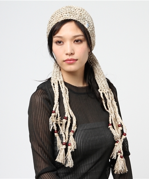 チャイハネ(チャイハネ)の「【チャイハネ】HEMP&COTTON ロングフリンジターバン(ヘアバンド・レディース・ホワイト/レインボー/マスタード/ブラック・FREE)」の7枚目の写真