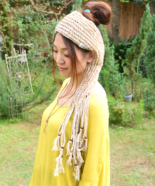 チャイハネ(チャイハネ)の「【チャイハネ】HEMP&COTTON ロングフリンジターバン(ヘアバンド・レディース・ホワイト/レインボー/マスタード/ブラック・FREE)」の10枚目の写真