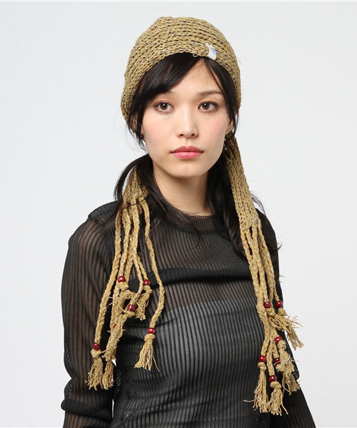 チャイハネ(チャイハネ)の「【チャイハネ】HEMP&COTTON ロングフリンジターバン(ヘアバンド・レディース・ホワイト/レインボー/マスタード/ブラック・FREE)」の3枚目の写真