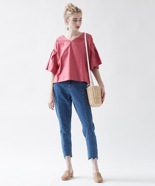 titivate（ティティベイト）の「Vﾈｯｸﾀｯｸｽﾘｰﾌﾞﾌﾟﾙｵｰﾊﾞｰ（Tシャツ/カットソー・レディース・ブラック/ブルーグリーン/ホワイト/ピンク/チャコールグレー・S/M）」の18枚目の写真