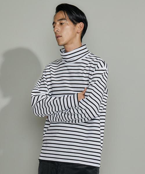 EN ROUTE(アンルート)の「コットンミラノリブボーダータートル(Tシャツ/カットソー・メンズ・オフホワイト/ブラック・1/2/3)」の1枚目の写真