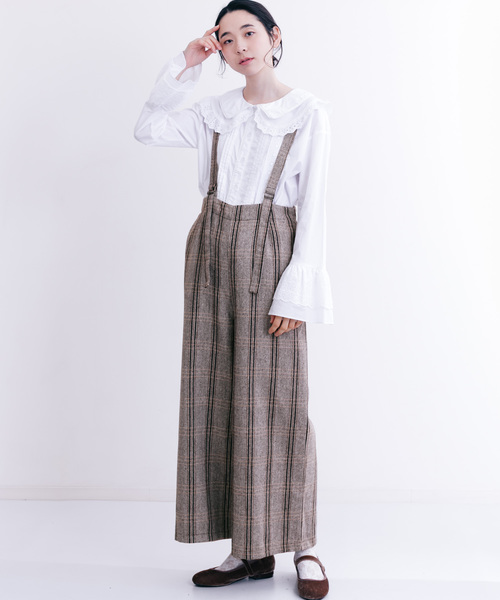 MERLOT（メルロー）の「チェック柄ワイドパンツサロペット1345（サロペット/オーバーオール・レディース・グレー/ブラウン/ブラック・FREE）」の3枚目の写真