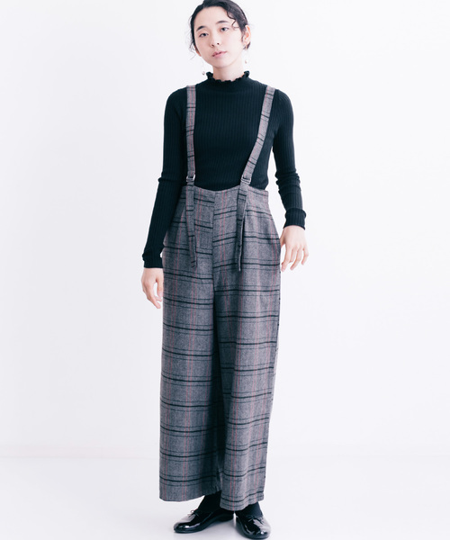 MERLOT（メルロー）の「チェック柄ワイドパンツサロペット1345（サロペット/オーバーオール・レディース・グレー/ブラウン/ブラック・FREE）」の2枚目の写真