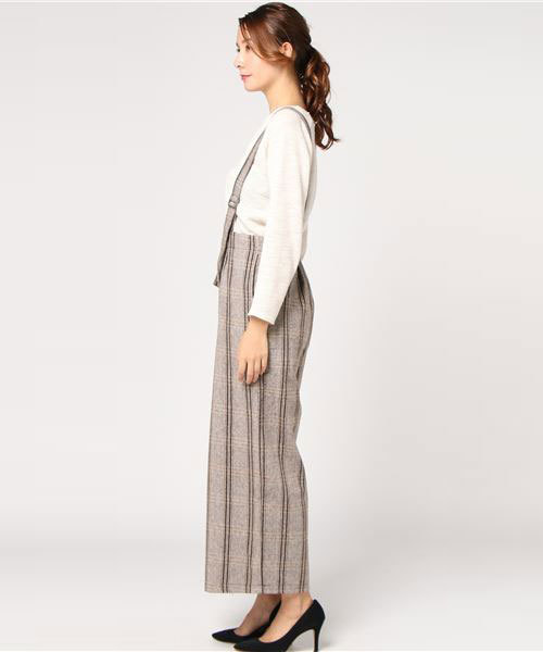 MERLOT（メルロー）の「チェック柄ワイドパンツサロペット1345（サロペット/オーバーオール・レディース・グレー/ブラウン/ブラック・FREE）」の4枚目の写真