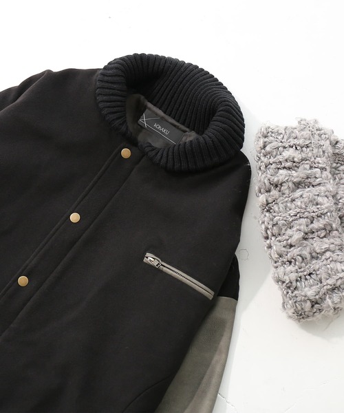 kOhAKU（コハク）の「『異素材メルトン×フェイクレザー ロングスタジャン』（スタジャン・レディース・ブラック・FREE）」の21枚目の写真