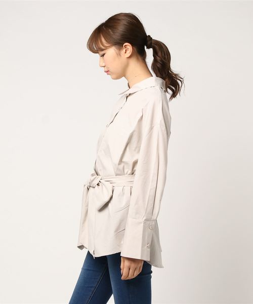 PAGEBOY(ページボーイ)の「共布ベルト付きロングシャツ(シャツ/ブラウス・レディース・ホワイト/ベージュ/ネイビー/ブルー系その他・FREE)」の5枚目の写真