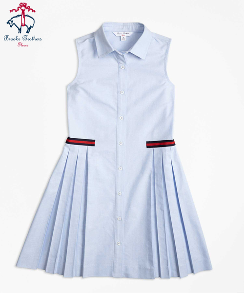 Brooks Brothers ブルックスブラザーズ の Girls コットンオックスフォード グログラントリム ノースリーブシャツドレス 洗濯機使用可 子供 キッズ シャツワンピース Wear