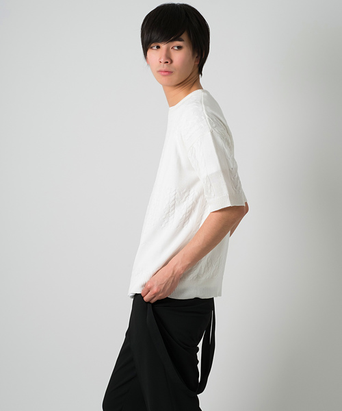 FUGA(フーガ)の「ケーブル編みニットカットソー(ニット/セーター・メンズ・ブラック/ホワイト・M/L)」の3枚目の写真