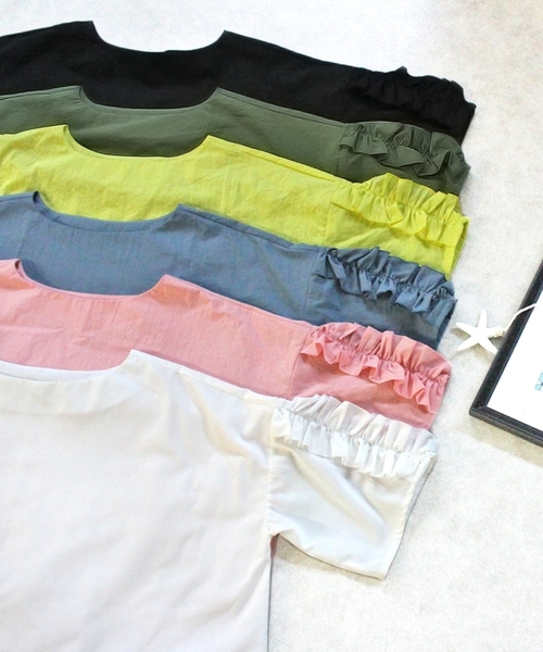 reca（レカ）の「ボリューム 袖フリルカットソー（Tシャツ/カットソー・レディース・ホワイト/ブラック/グレー/カーキ/ピンク/イエロー・M）」の3枚目の写真