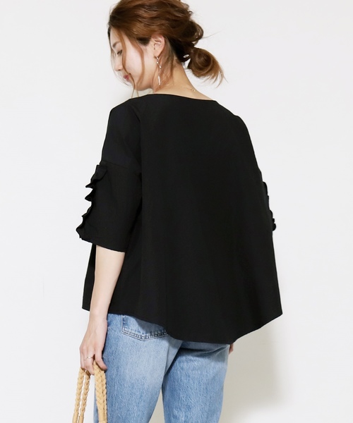 reca（レカ）の「ボリューム 袖フリルカットソー（Tシャツ/カットソー・レディース・ホワイト/ブラック/グレー/カーキ/ピンク/イエロー・M）」の2枚目の写真