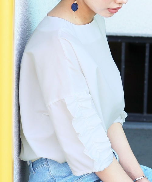 reca（レカ）の「ボリューム 袖フリルカットソー（Tシャツ/カットソー・レディース・ホワイト/ブラック/グレー/カーキ/ピンク/イエロー・M）」の11枚目の写真