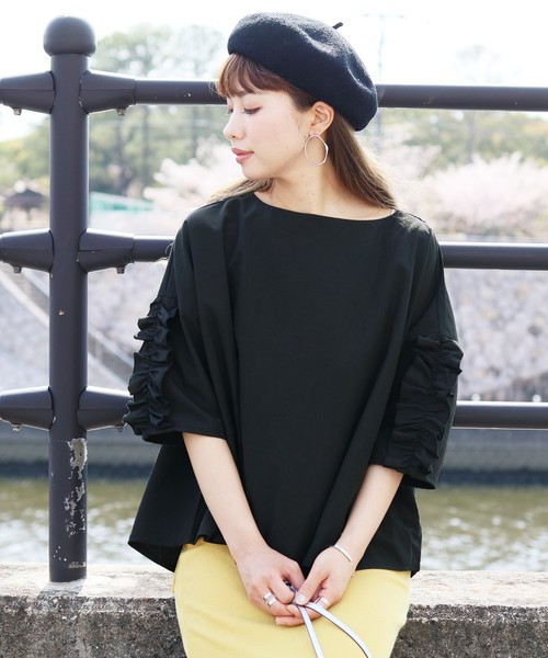 reca（レカ）の「ボリューム 袖フリルカットソー（Tシャツ/カットソー・レディース・ホワイト/ブラック/グレー/カーキ/ピンク/イエロー・M）」の16枚目の写真