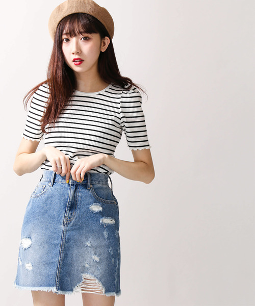 WEGO(ウィゴー)の「WEGO/デニムリメイクミニスカート(デニムスカート・レディース・その他1/その他2/その他3・LARGE/MEDIUM)」の1枚目の写真