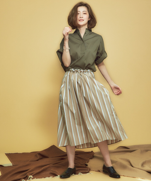 Abahouse Devinette（ドゥヴィネット）の「フロントギャザータックスカート（スカート・レディース・ブラック/ベージュ・フリー）」の10枚目の写真