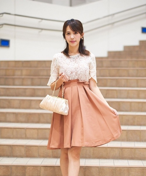 大放出セール 袖付きレースフレアドレス ドレス Axes Femme アクシーズファム のドレス Femme アクシーズファム のファッション Femme 結婚式 二次会におすすめ