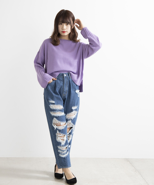 WEGO（ウィゴー）の「WEGO/クラッシュタックマムパンツ（デニムパンツ・レディース・インディゴブルー/ライトインディゴブルー・FREE）」の9枚目の写真