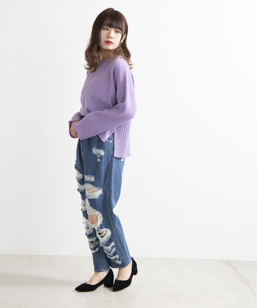 WEGO（ウィゴー）の「WEGO/クラッシュタックマムパンツ（デニムパンツ・レディース・インディゴブルー/ライトインディゴブルー・FREE）」の11枚目の写真