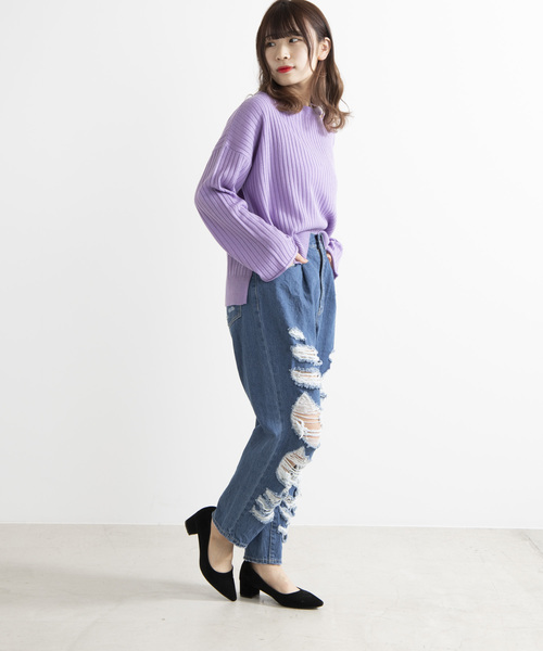 WEGO（ウィゴー）の「WEGO/クラッシュタックマムパンツ（デニムパンツ・レディース・インディゴブルー/ライトインディゴブルー・FREE）」の8枚目の写真