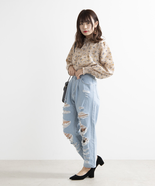 WEGO（ウィゴー）の「WEGO/クラッシュタックマムパンツ（デニムパンツ・レディース・インディゴブルー/ライトインディゴブルー・FREE）」の5枚目の写真