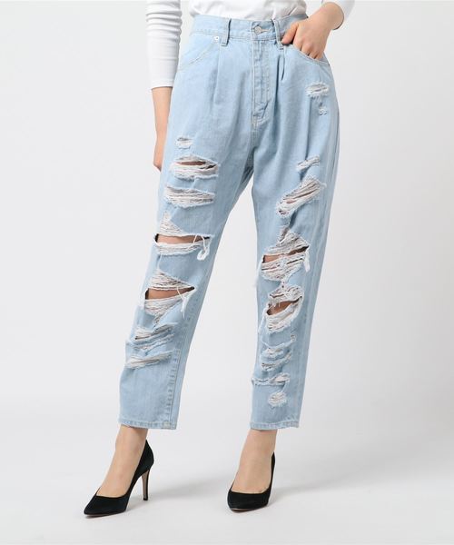 WEGO（ウィゴー）の「WEGO/クラッシュタックマムパンツ（デニムパンツ・レディース・インディゴブルー/ライトインディゴブルー・FREE）」の12枚目の写真