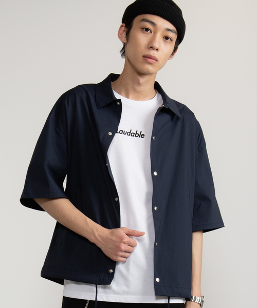 WEGO（ウィゴー）の「WEGO/DRY-MIX5分袖コーチジャケット（シャツ/ブラウス・メンズ・ネイビー/ブラック・LARGE/MEDIUM）」の2枚目の写真