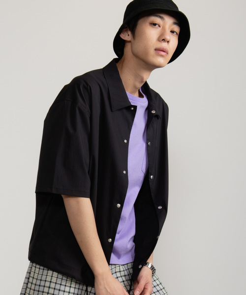 WEGO（ウィゴー）の「WEGO/DRY-MIX5分袖コーチジャケット（シャツ/ブラウス・メンズ・ネイビー/ブラック・LARGE/MEDIUM）」の1枚目の写真