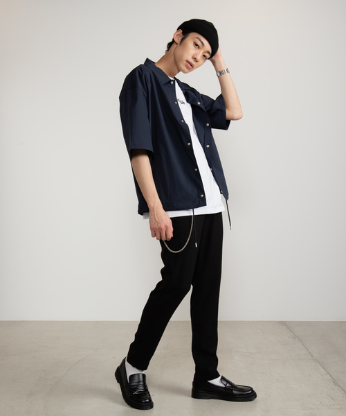 WEGO（ウィゴー）の「WEGO/DRY-MIX5分袖コーチジャケット（シャツ/ブラウス・メンズ・ネイビー/ブラック・LARGE/MEDIUM）」の5枚目の写真