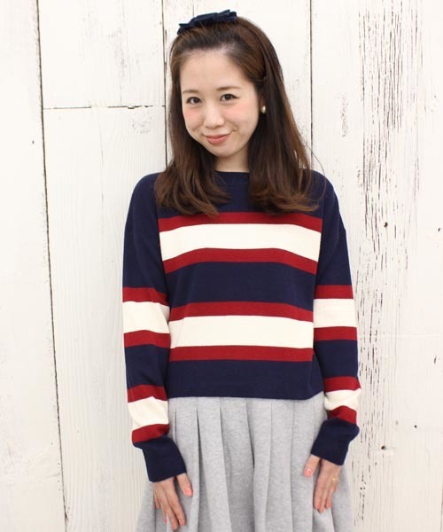 Chico（チコ）の「ボーダーニット（ニット/セーター・レディース・グレー/グリーン/ネイビー・FREE）」の3枚目の写真