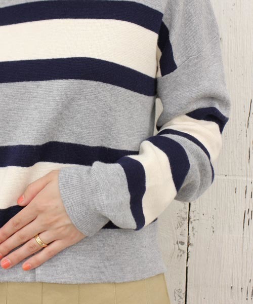 Chico（チコ）の「ボーダーニット（ニット/セーター・レディース・グレー/グリーン/ネイビー・FREE）」の7枚目の写真