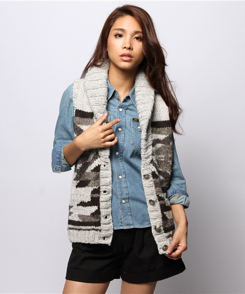 goa（ゴア）の「ﾅﾊﾞﾎｼﾞｬｶﾞｰﾄﾞﾆｯﾄﾍﾞｽﾄ（ベスト・レディース・アイボリー/ブラウン/オレンジ・FREE）」の8枚目の写真