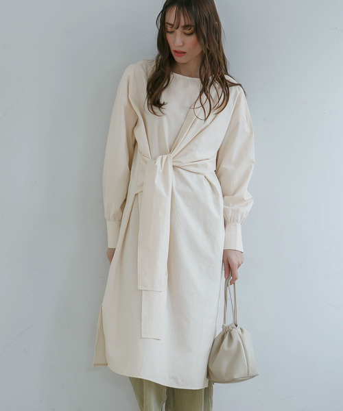 rectangle（レクタングル）の「アシメリボンワンピース（ワンピース・レディース・アイボリー/ベージュ/ブラウン・FREE）」の2枚目の写真