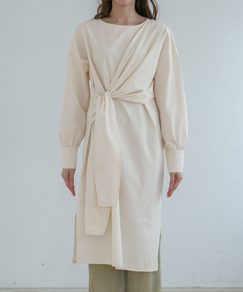 rectangle（レクタングル）の「アシメリボンワンピース（ワンピース・レディース・アイボリー/ベージュ/ブラウン・FREE）」の8枚目の写真