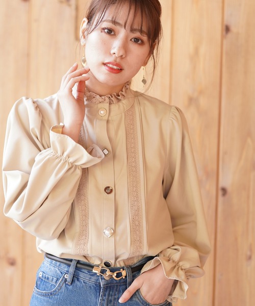 rps（アールピーエス）の「色々ボタンプチハイブラウス（シャツ/ブラウス・レディース・ブラック/ベージュ/オフホワイト/アイボリー/パープル/チェック・M/フリー）」の4枚目の写真