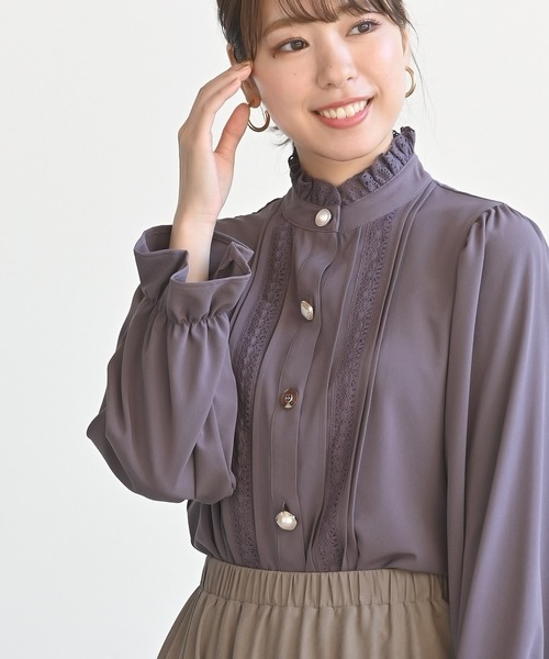 rps（アールピーエス）の「色々ボタンプチハイブラウス（シャツ/ブラウス・レディース・ブラック/ベージュ/オフホワイト/アイボリー/パープル/チェック・M/フリー）」の5枚目の写真