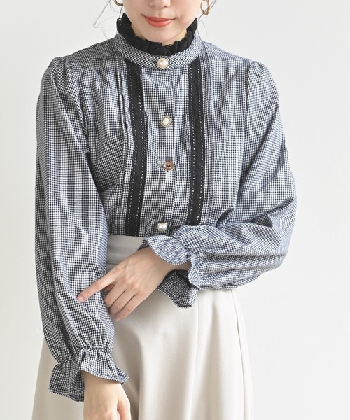 rps（アールピーエス）の「色々ボタンプチハイブラウス（シャツ/ブラウス・レディース・ブラック/ベージュ/オフホワイト/アイボリー/パープル/チェック・M/フリー）」の6枚目の写真