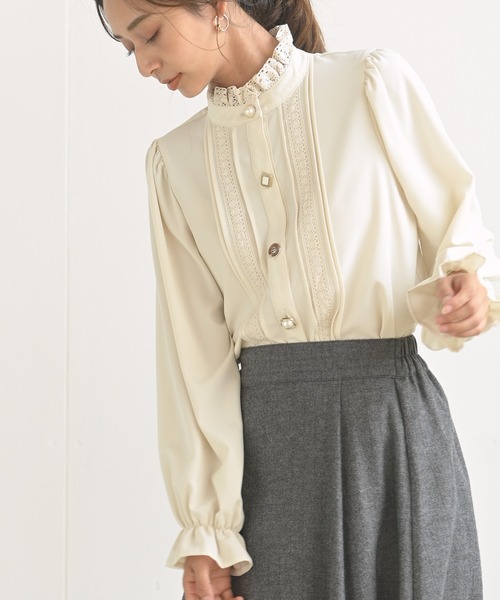 rps（アールピーエス）の「色々ボタンプチハイブラウス（シャツ/ブラウス・レディース・ブラック/ベージュ/オフホワイト/アイボリー/パープル/チェック・M/フリー）」の3枚目の写真