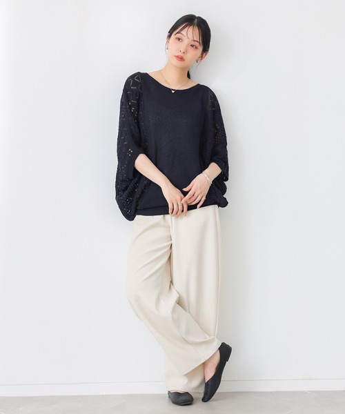 n'OrLABEL(ノアールレーベル)の「ドルマン透かし編み切替サマーニット(ニット/セーター・レディース・ベージュ/イエロー/ミント/ダークネイビー/カーキ/スモークピンク/ナチュラル/チャコール/ライトグリーン・FREE)」の17枚目の写真